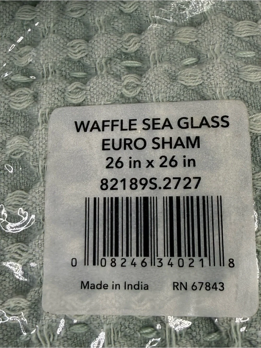 Elisabeth York Lida Waffle Knit Euro Sham in a soft seaglass/sage green tone